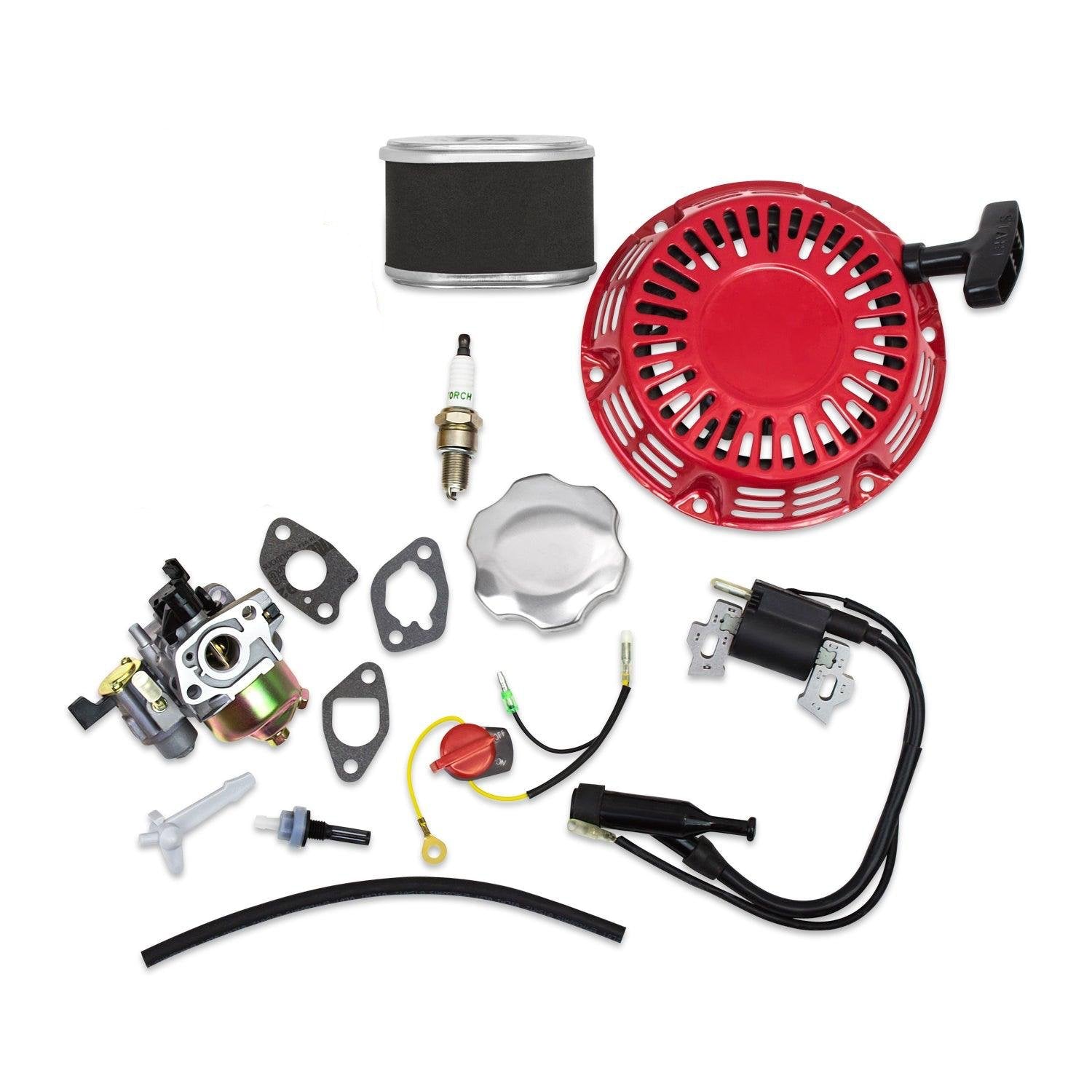 Tune Up Kit fits Honda GX110, GX120 Recoil Carburetor, Ignition Coil, Spark Plug, Air Filter